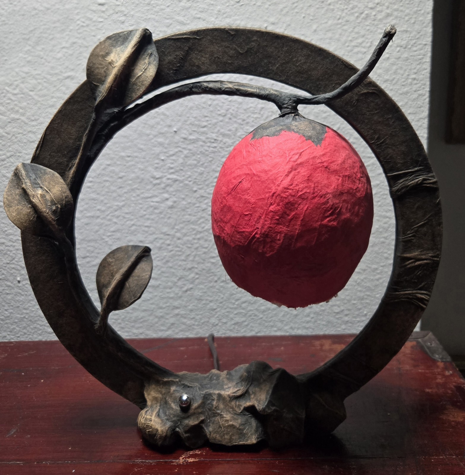 Handmade Persimmon Japanese Lamp Paper Art Touch Lamp Signed OOAK Sculptural 
