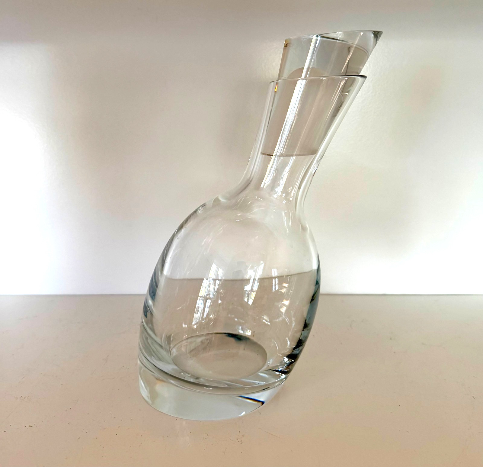 Nambe Tilt Crystal Glass Decanter w/ Stopper Modernist Slanted Barware 11 Nambe Tilt Crystal Glass Decanter w/ Stopper Modernist Slanted Barware 11