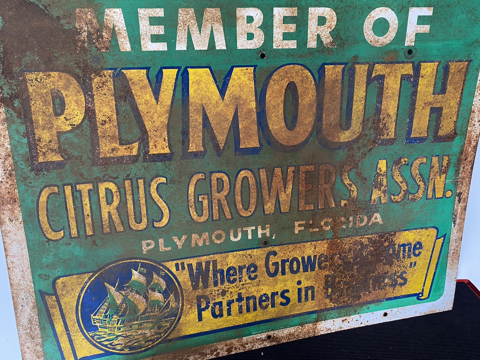 Vintage Original Citrus Growers Assn. Sign- Plymouth, Florida Orange Grove Rare