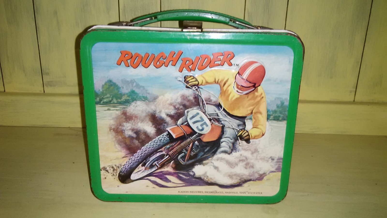 Vintage 1973 Rough Rider Motocross Metal Lunch Box Aladdin VG Condition