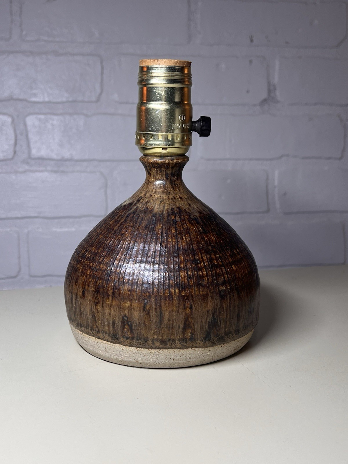 Vintage MCM Studio Pottery Table Lamp Brown Drip Glaze Ceramic Danish Style