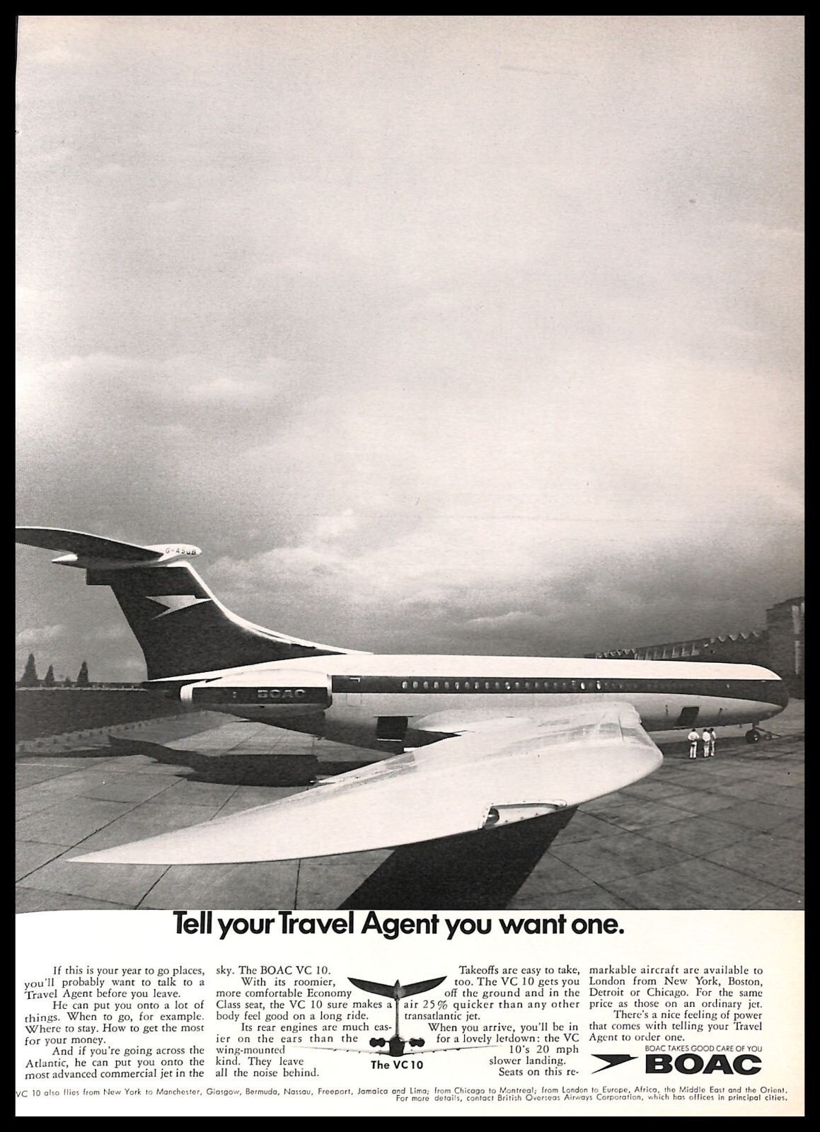 1967 BOAC VC10 Vintage PRINT AD Airplane Travel Aviation
