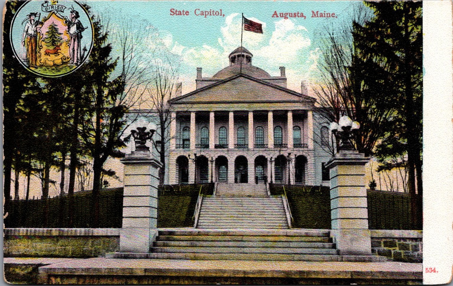 Augusta Maine State Capitol Building Vintage Postcard C. E. Wheelock Co.