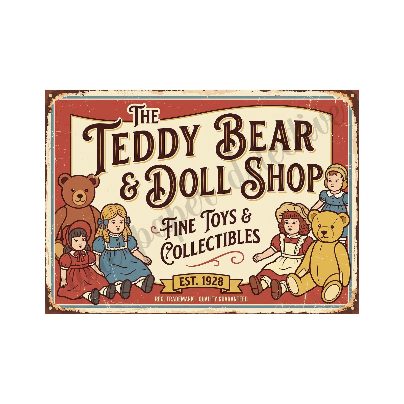 Vintage Advertising Sign Print Teddy Bear Doll Shop Retro 1940s, 5\