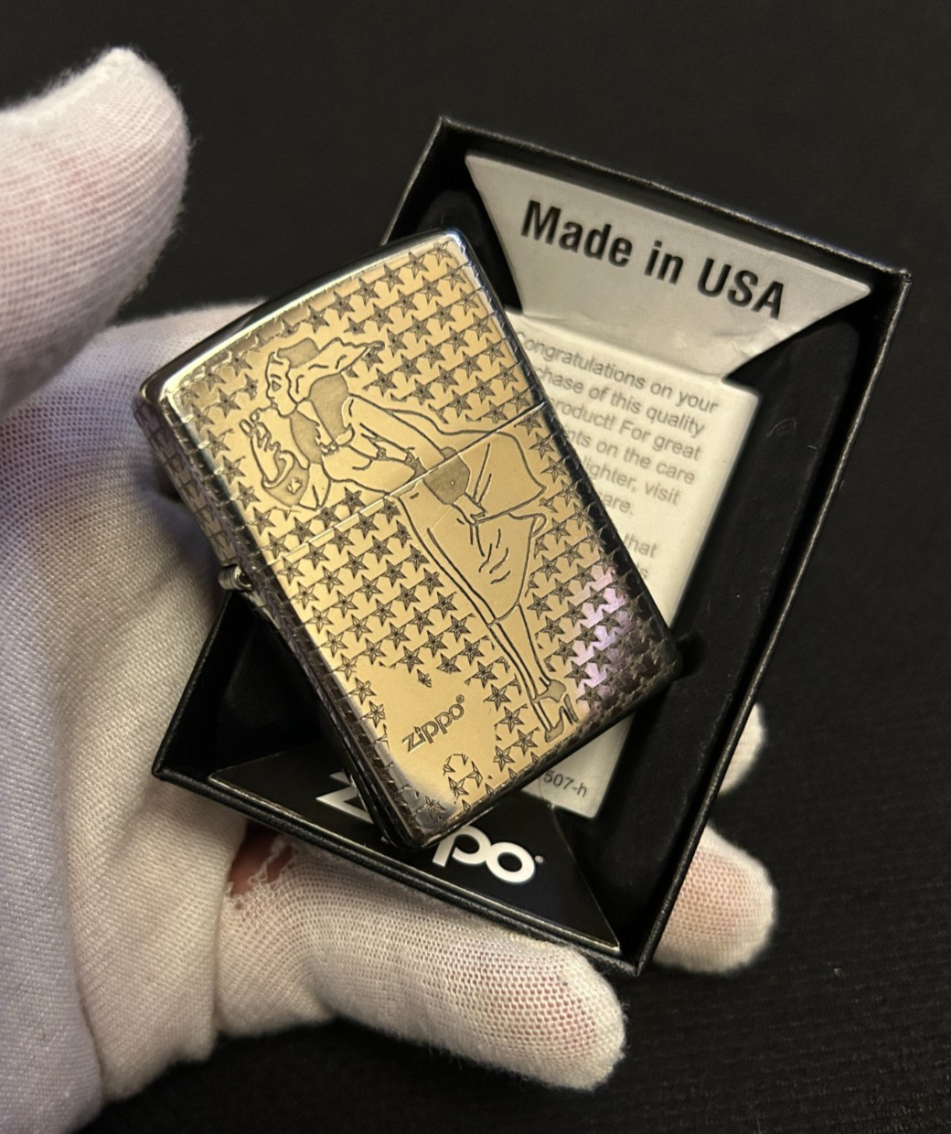 Zippo Windy Girl Silver Lighter Stars Pattern Windproof