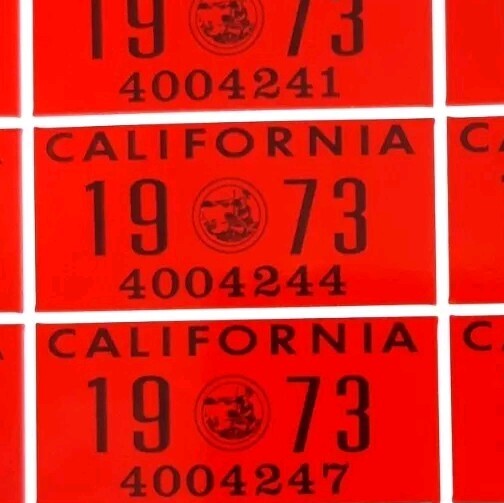 1973 California License Plates Registration Sticker, YOM, CA DMV $12.00 each. 
