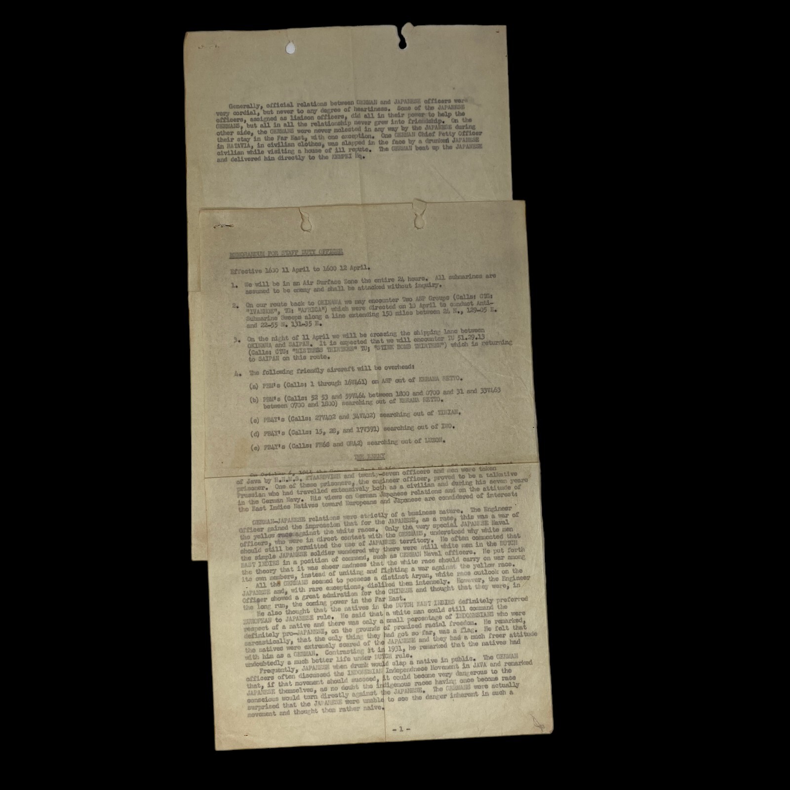 RARE WWII April 11th 1945 USS Hornet Okinawa Navy Pacific Theater Combat Report