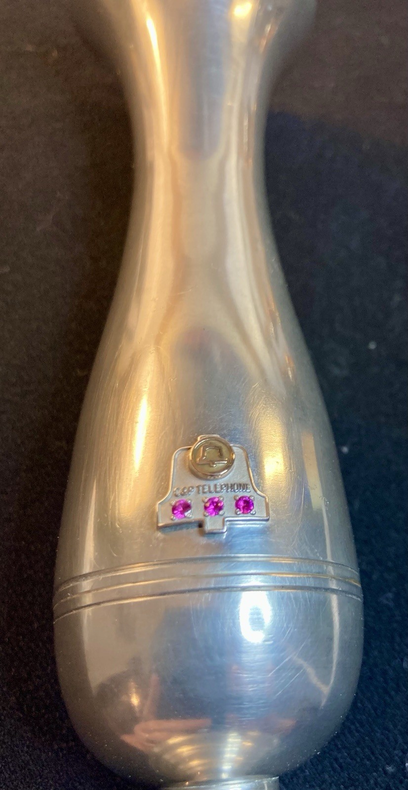 C&P Telephone Employee Service Award Stieff Pewter Bud Vase W/3 Rubies 1964-1969