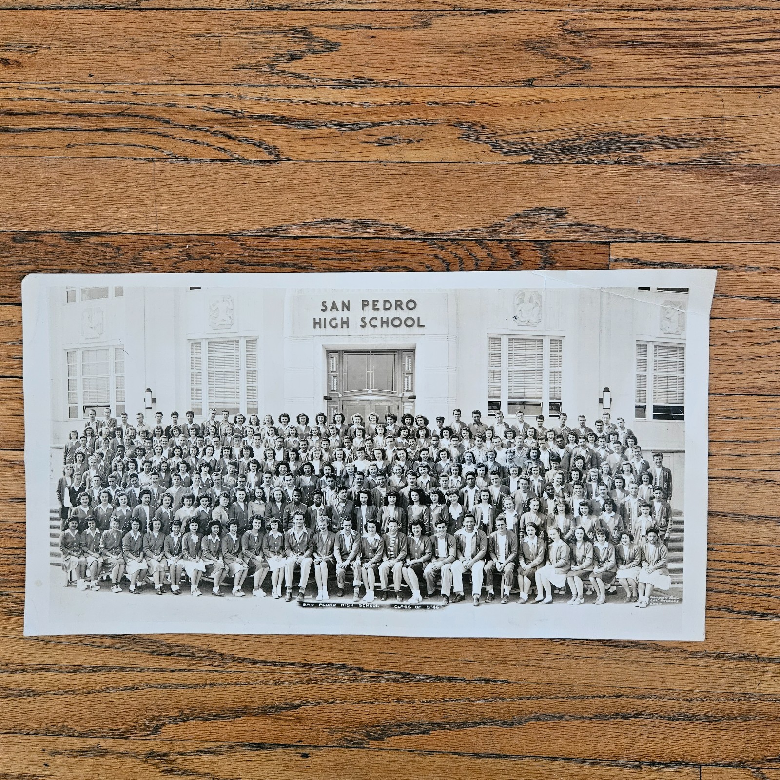Vintage 1946 San Pedro High School Class Panoramic Photo Multi Racial Students