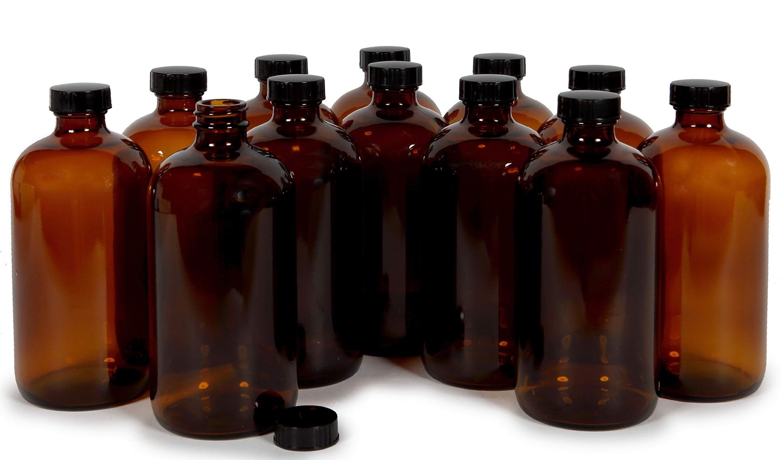 Vivaplex, 12, Amber, 16 oz Glass Bottles, with 12 Count (Pack of 1), Brown