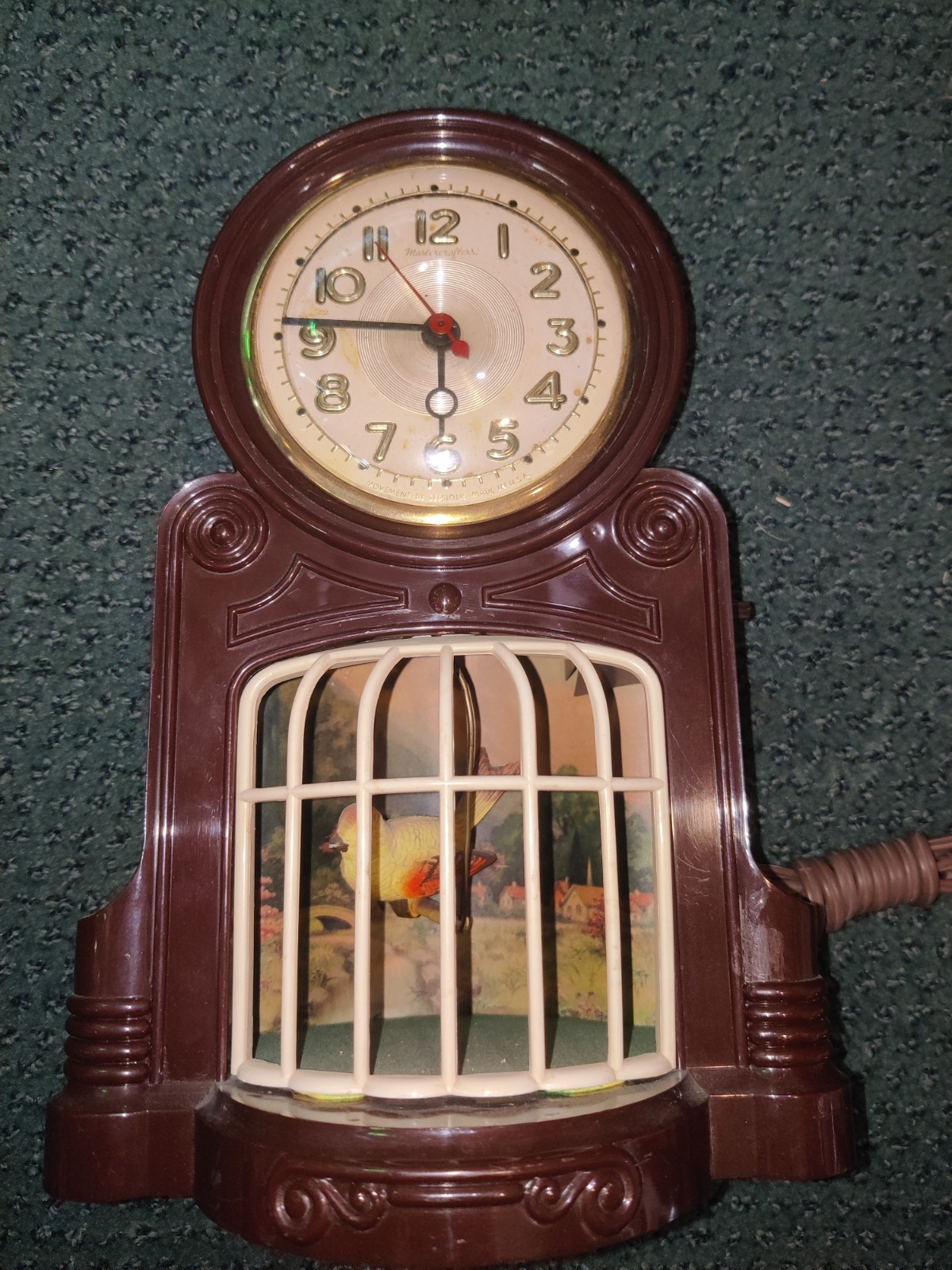 Vintage Mastercrafters Swinging Bird Clock Model 335 Lighted Cage 1950s Decor.Vi Vintage Mastercrafters Swinging Bird Clock Model 335 Lighted Cage 1950s Decor.Vi