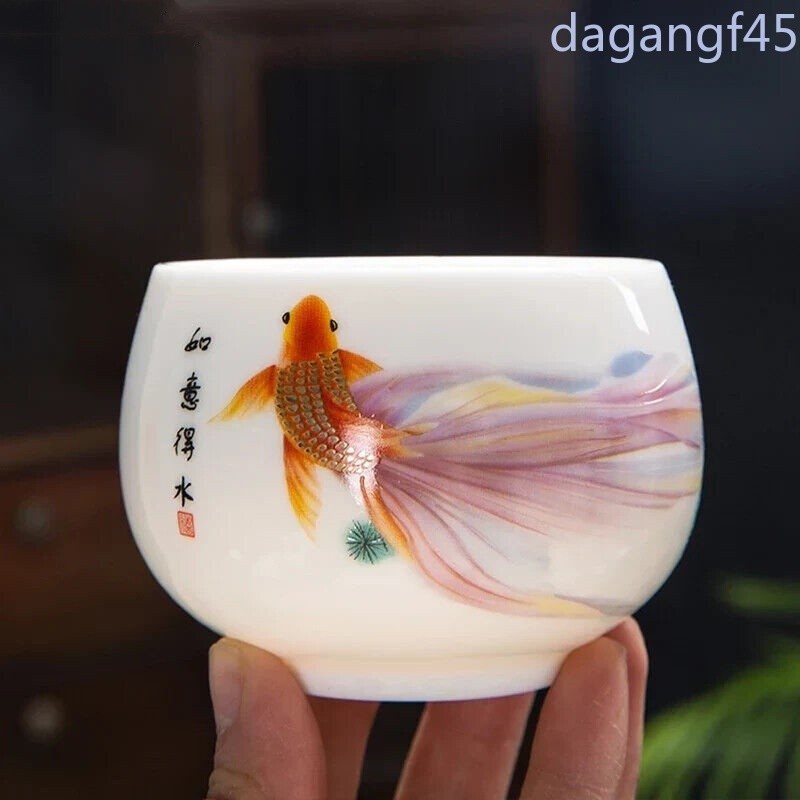 160ml Hand-painted Koi Fish White Porcelain Master Cup Exquisite Tea Cup Teaware