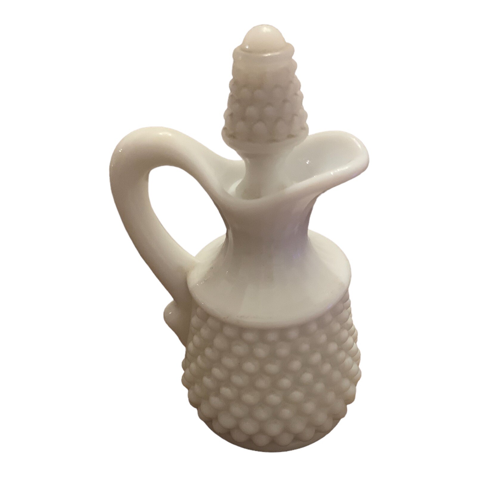 WESTMORELAND HOBNAIL MILK GLASS PITCHER CRUET WITH STOPPER VTG DECANTER