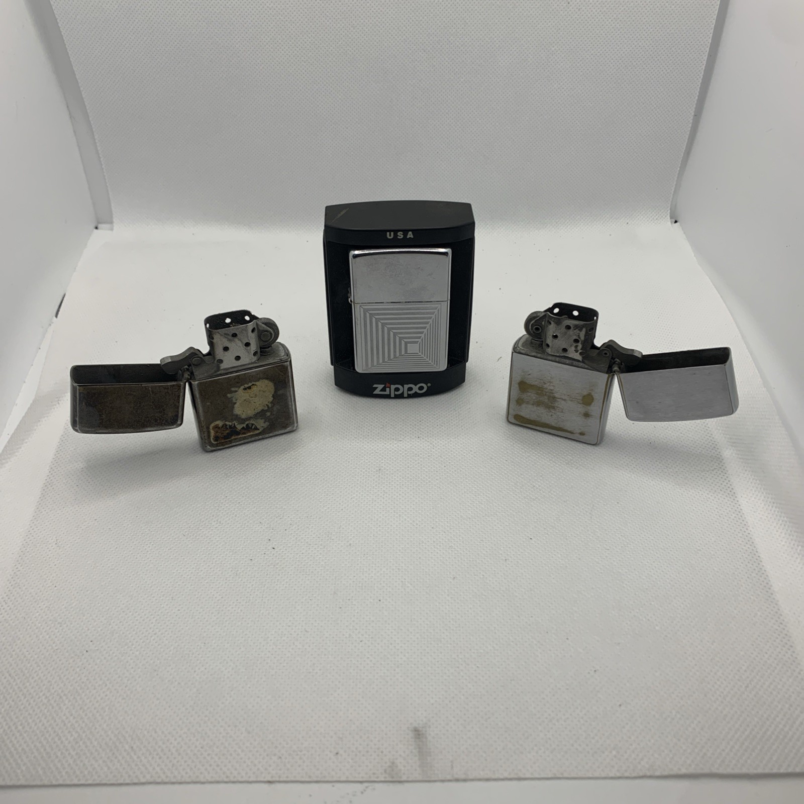 Zippo Elevator Shaft (Frosted Etched Series 2004 In Case) & Two Other Lighters