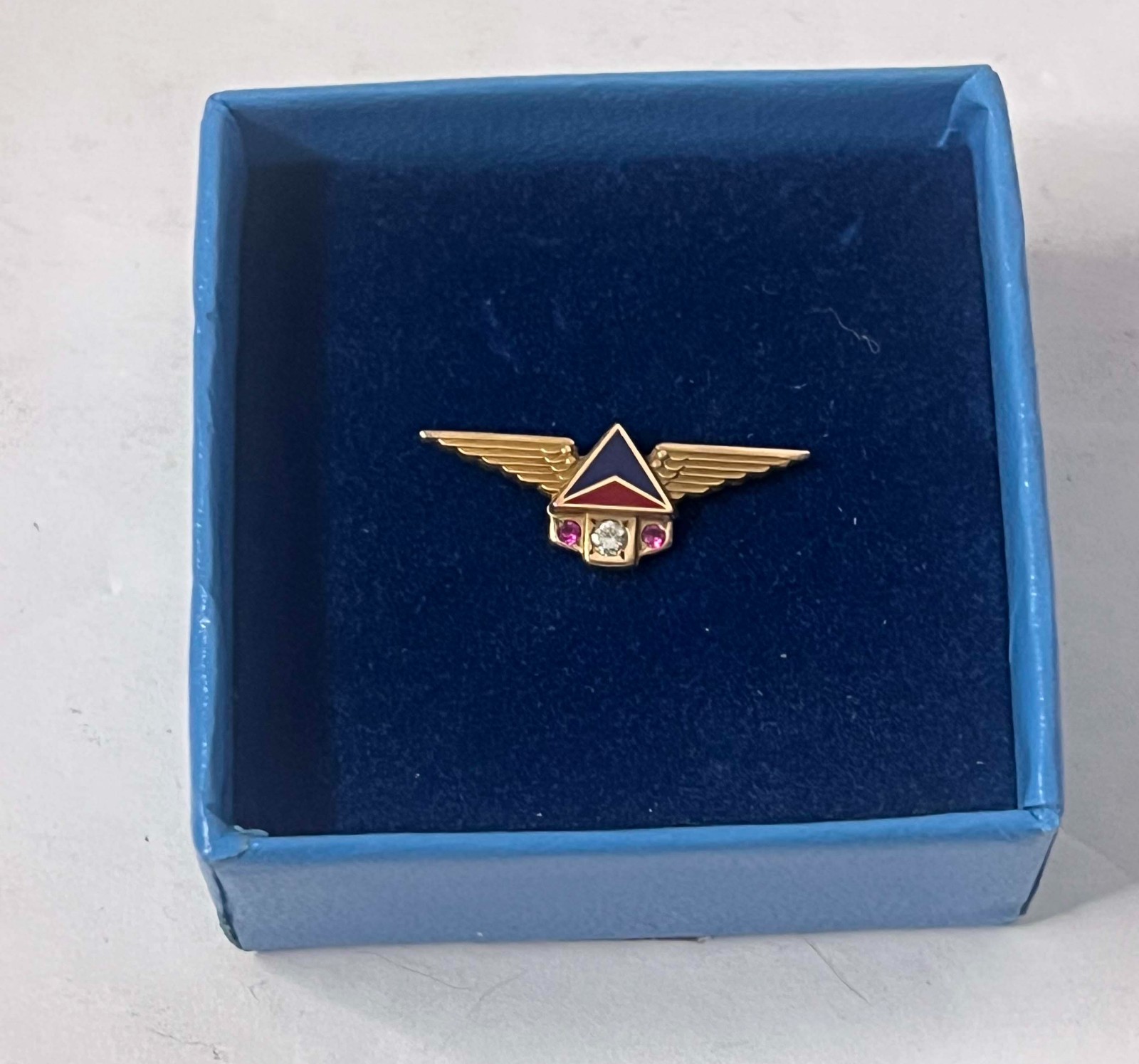 Vintage 1970\'s Delta Airlines 20 Year Pin 10k Tie Tack w/ Box