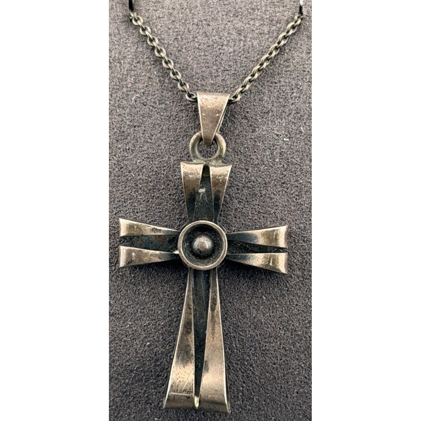 Vintage Crucifix Denmark 830S Silver Modernist Necklace ChrV