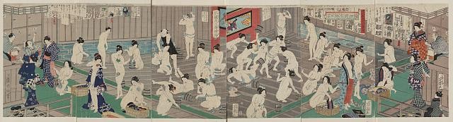 Photo:Japan 1868 Public Bath Women Fighting Ukiyo-e Woodblock Print