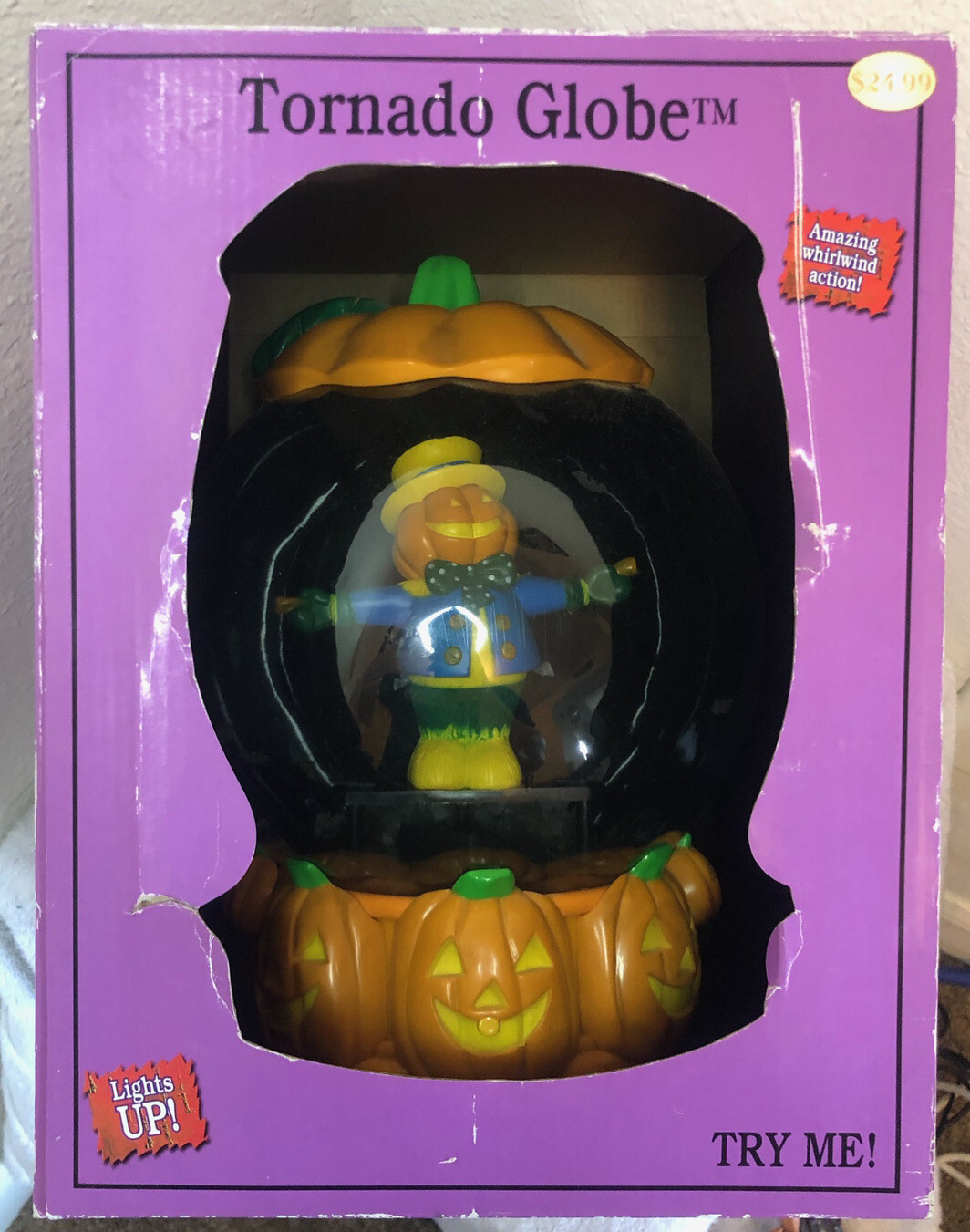 New Halloween Scarecrow Spooky Animated Tornado Globe Music Lights Spins CBOCS