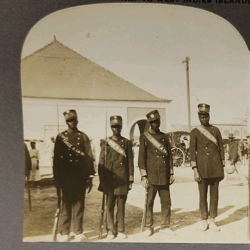 Private Stereoview Photo 1911 Haiti Port Au Prince Soldier Army Infantry Vtg #81