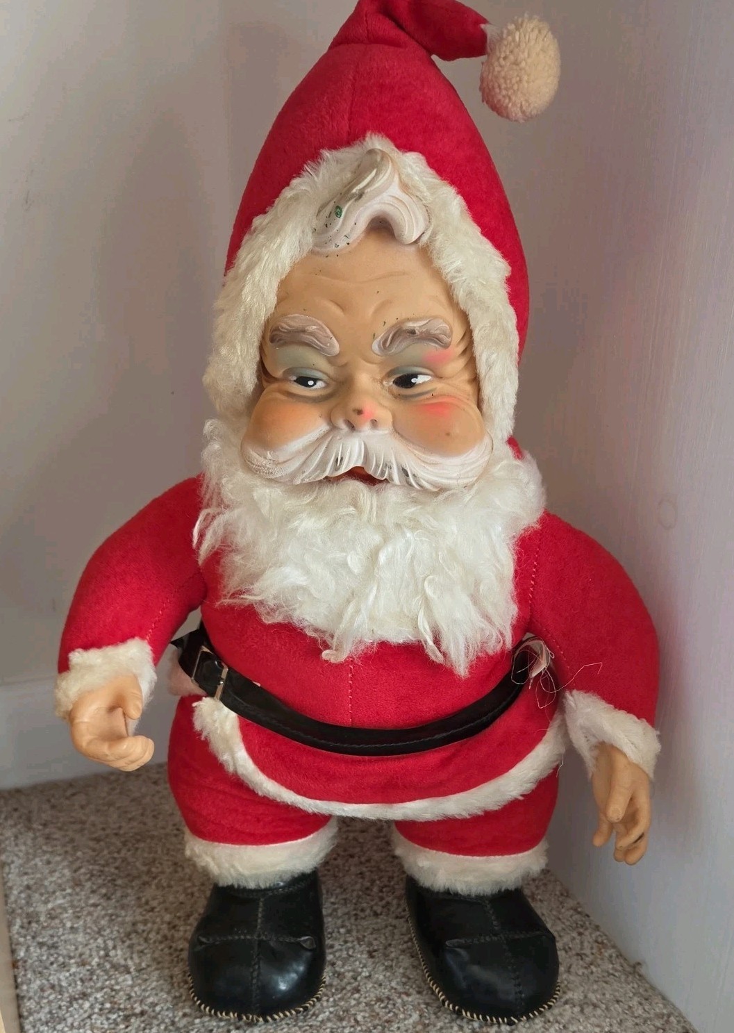 Vintage Rushton Co 1950s Santa Plush Coca Cola Rubber Face Black Boots