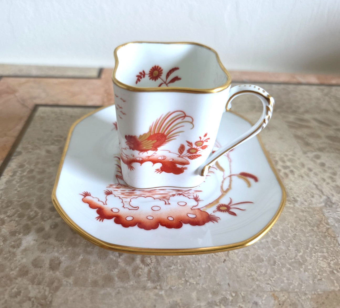 Richard Ginori Siena Rust Rooster Square Demitasse Espresso Cup & Saucer - Mint