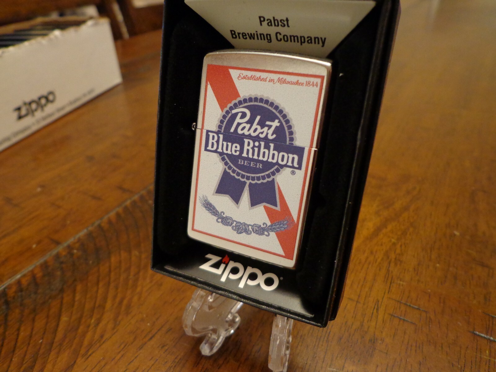 PABST BLUE RIBBON BEER ESTABLISHED IN MILWAUKEE 1844 ZIPPO LIGHTER MINT IN BOX PABST BLUE RIBBON BEER ESTABLISHED IN MILWAUKEE 1844 ZIPPO LIGHTER MINT IN BOX