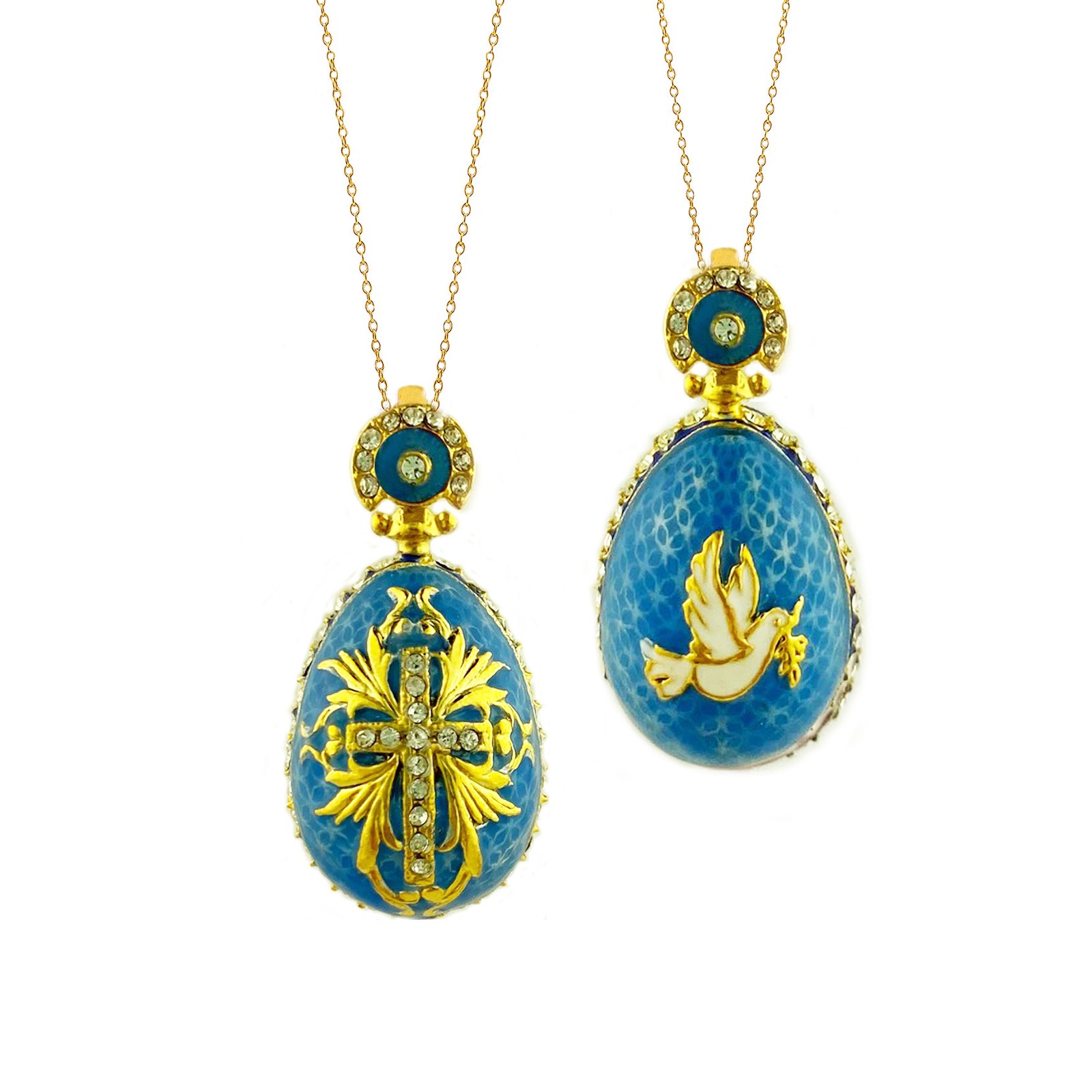 Sterling Silver 925 - Gold Plated 24KT -  Jeweled Egg Pendant With Cross Green