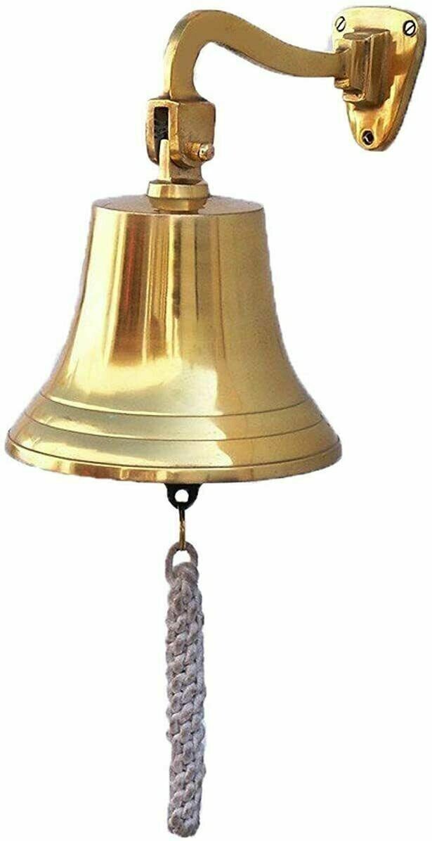 Vintage Solid Brass Ship Bell Wall Mount Nautical Maritime Decor Clear Ring
