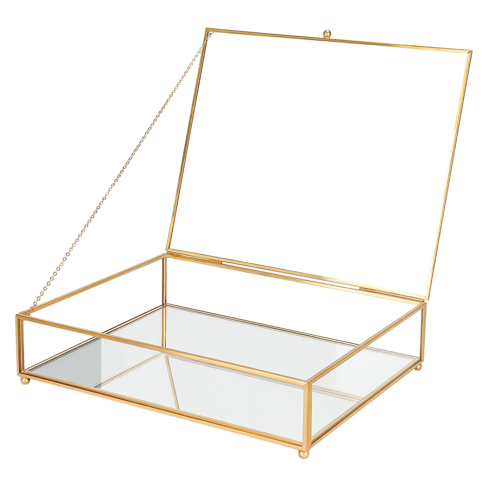 Large Glass Boxes for Display Handmade, Mirrored Bottom, Glass Jewelry Trinke...