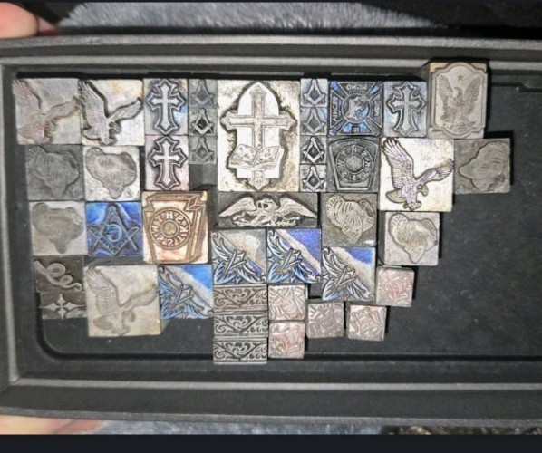 VTG Fraternal Letterpress Printing Blocks 41pc Masonic Keystones Templar Eagles
