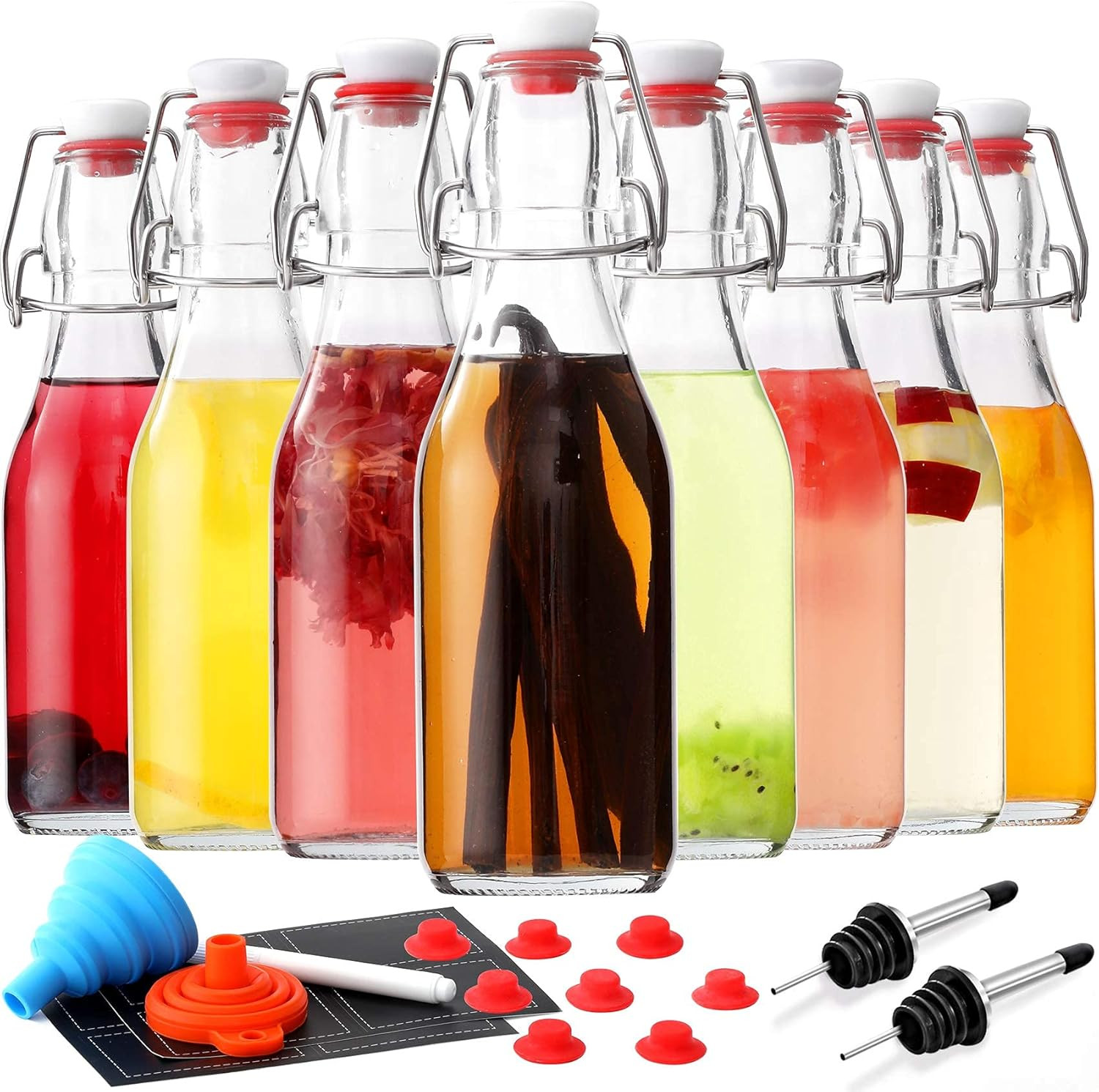 8-Pack 8.5Oz Flip Top Glass Bottles, Swing Top Beer Brewing Bottle for Fermentat
