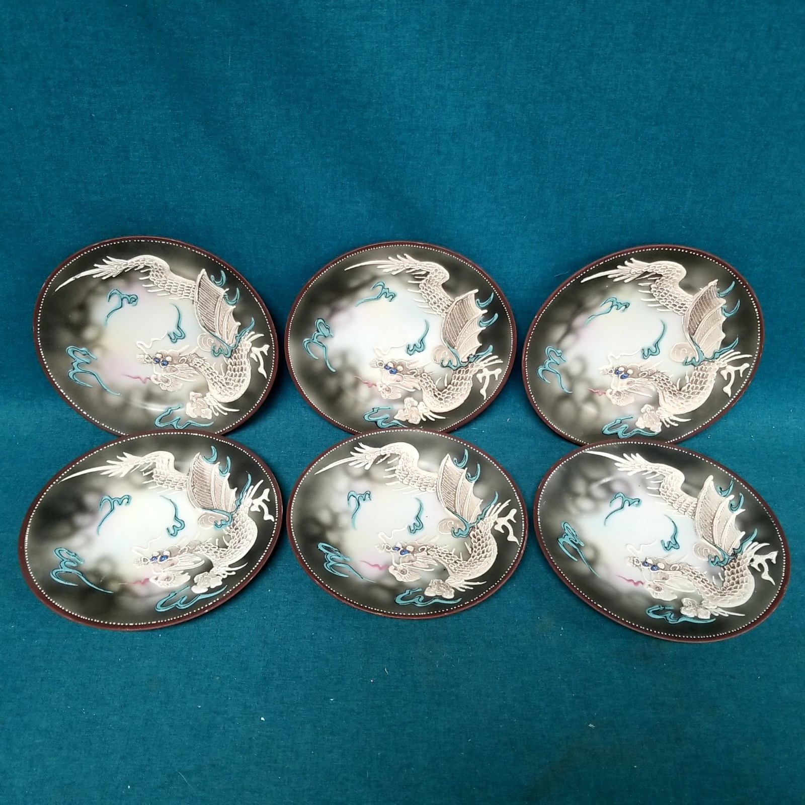 6 Vintage Japanese Hand Painted Moriage 