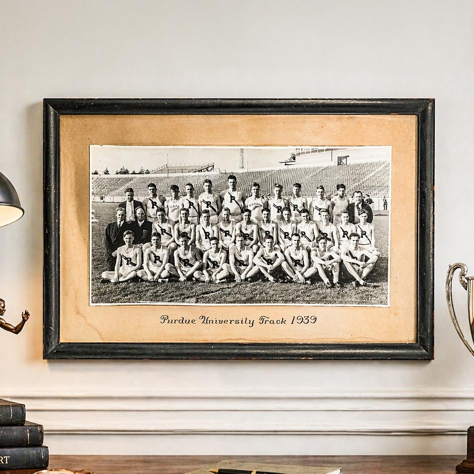 Large Original Antique Photograph Purdue University Framed Track Running Team