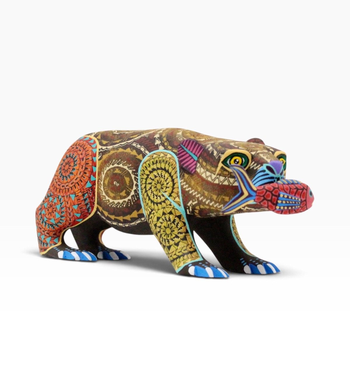 Oaxacan Bear with Fish Alebrije Hand Carved & Painted Wood Sculpture Mexican