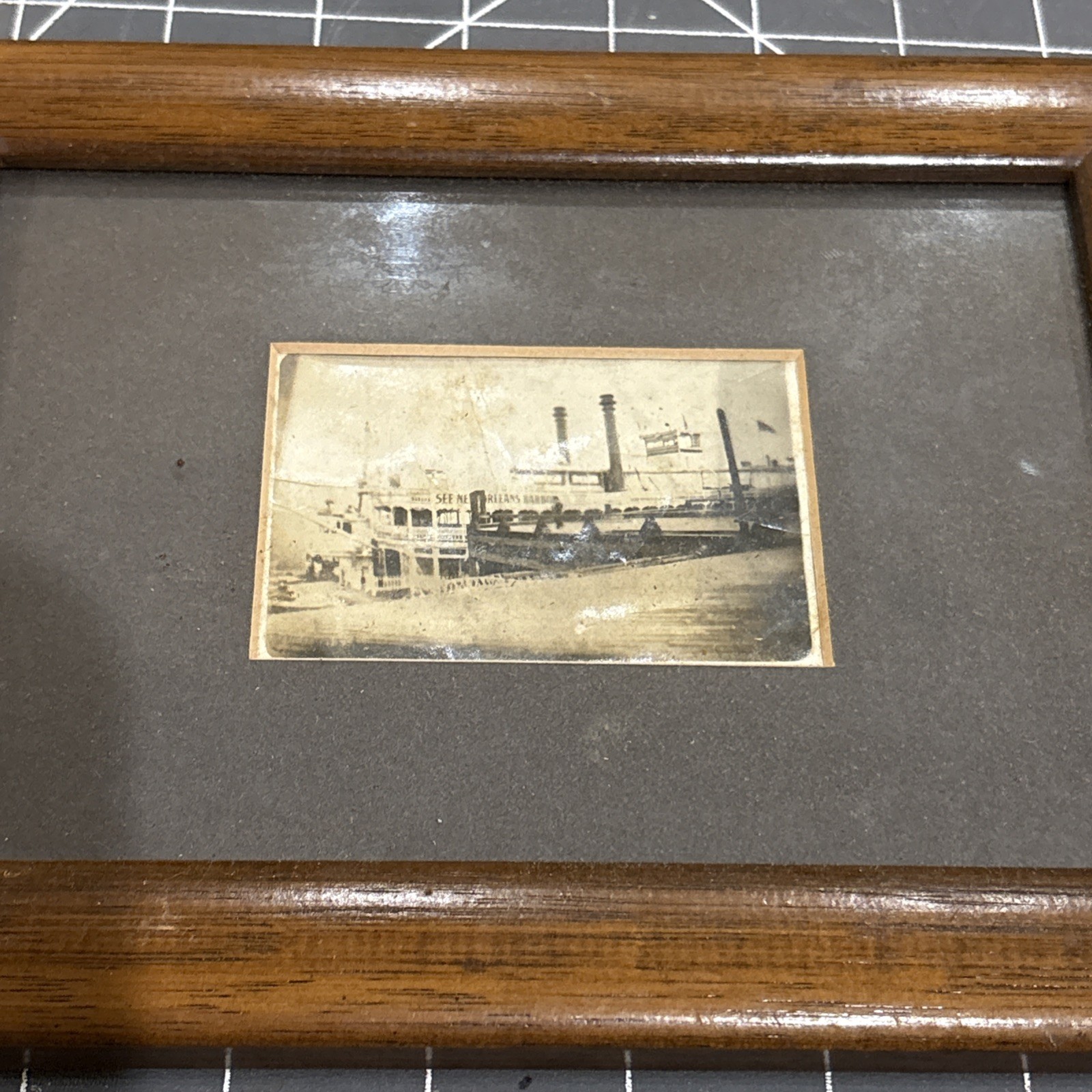 Antique Original Framed Photo  Steam Boat/paddle Wheel “see New Orleans Harbor”
