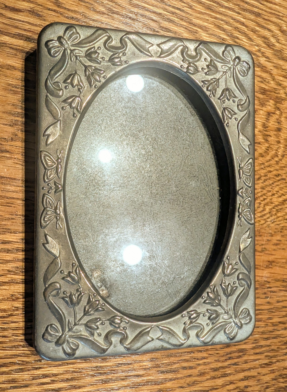 Antique Picture Frame - Vintage Silver Floral Lilies Oval Portrait Frame