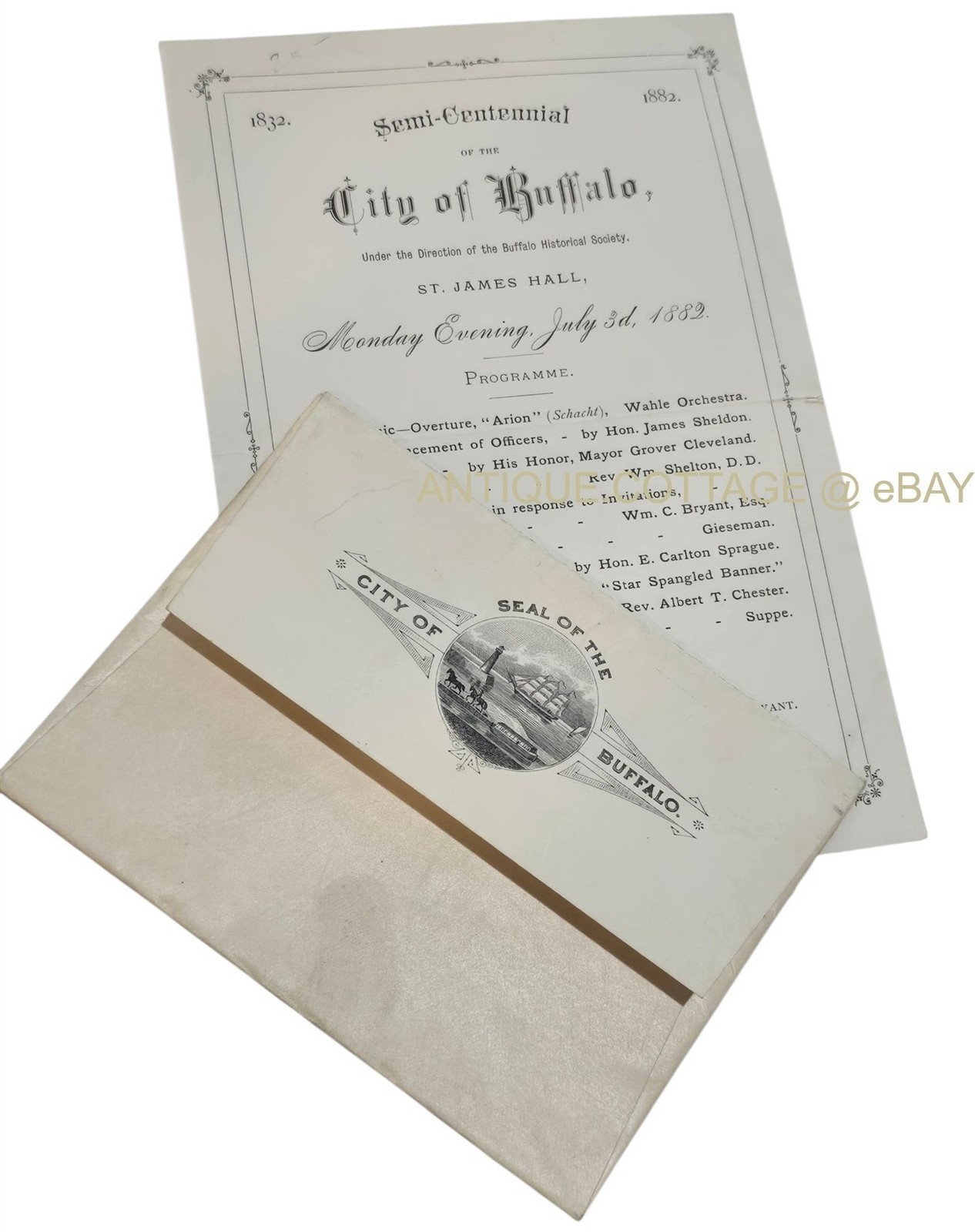 1882 antique SEMI-CENTENNIAL buffalo ny PROGRAM ENV MAYOR GROVER CLEVELAND