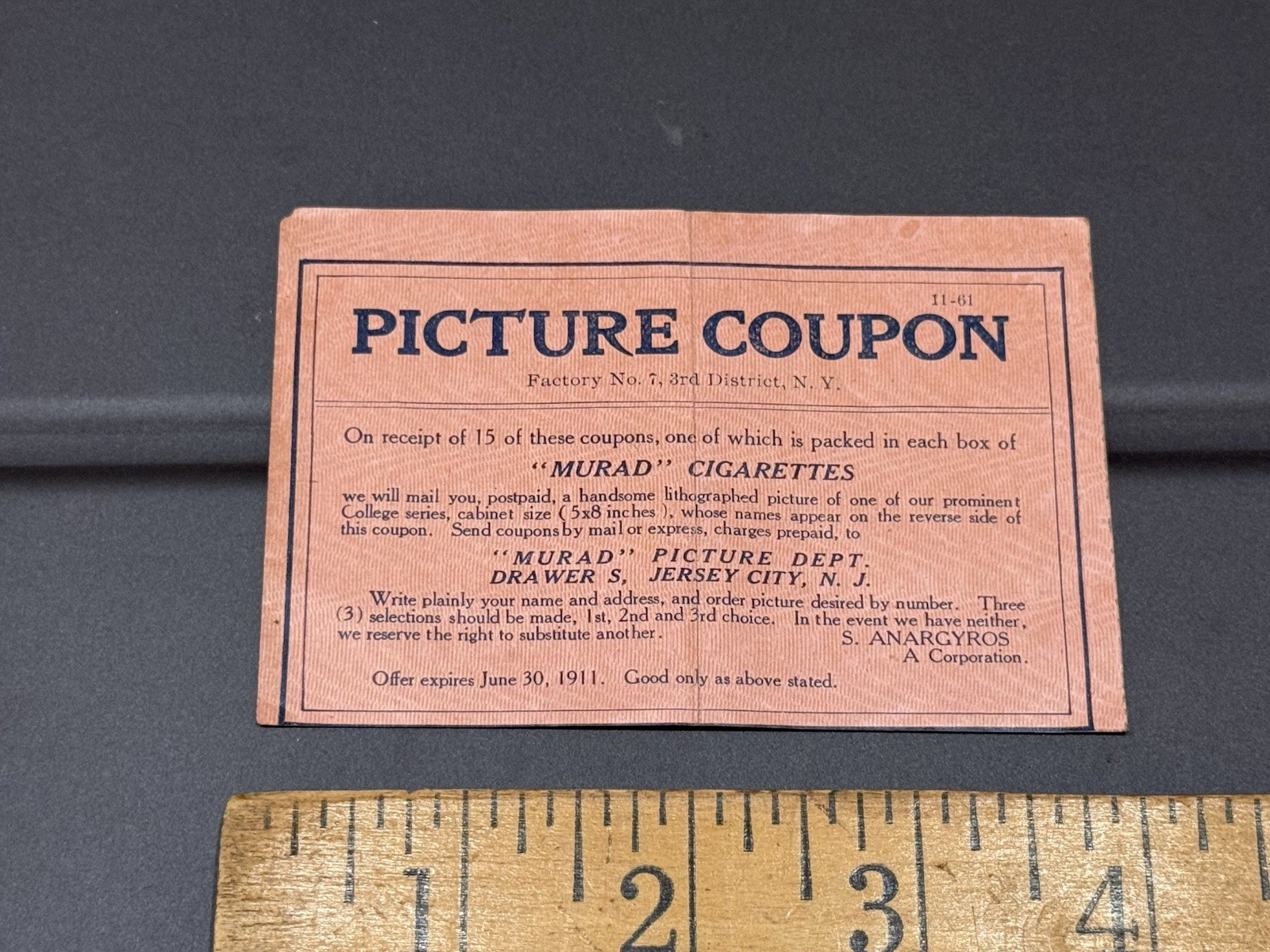 1911 Murad College Picture Coupon Cigarette NY Brown Yale Cornell Card NJ TX