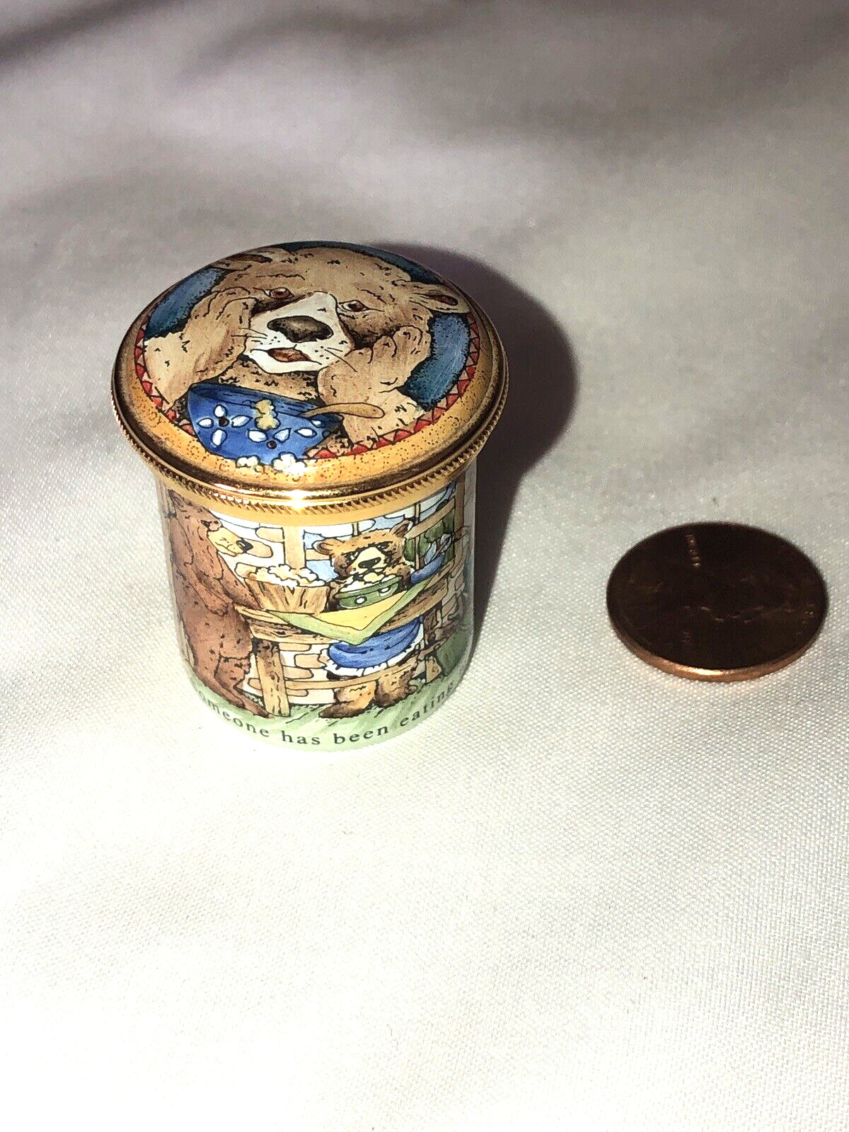 Staffordshire Enamel Trinket Box The Three Bears Hand painted Made In England