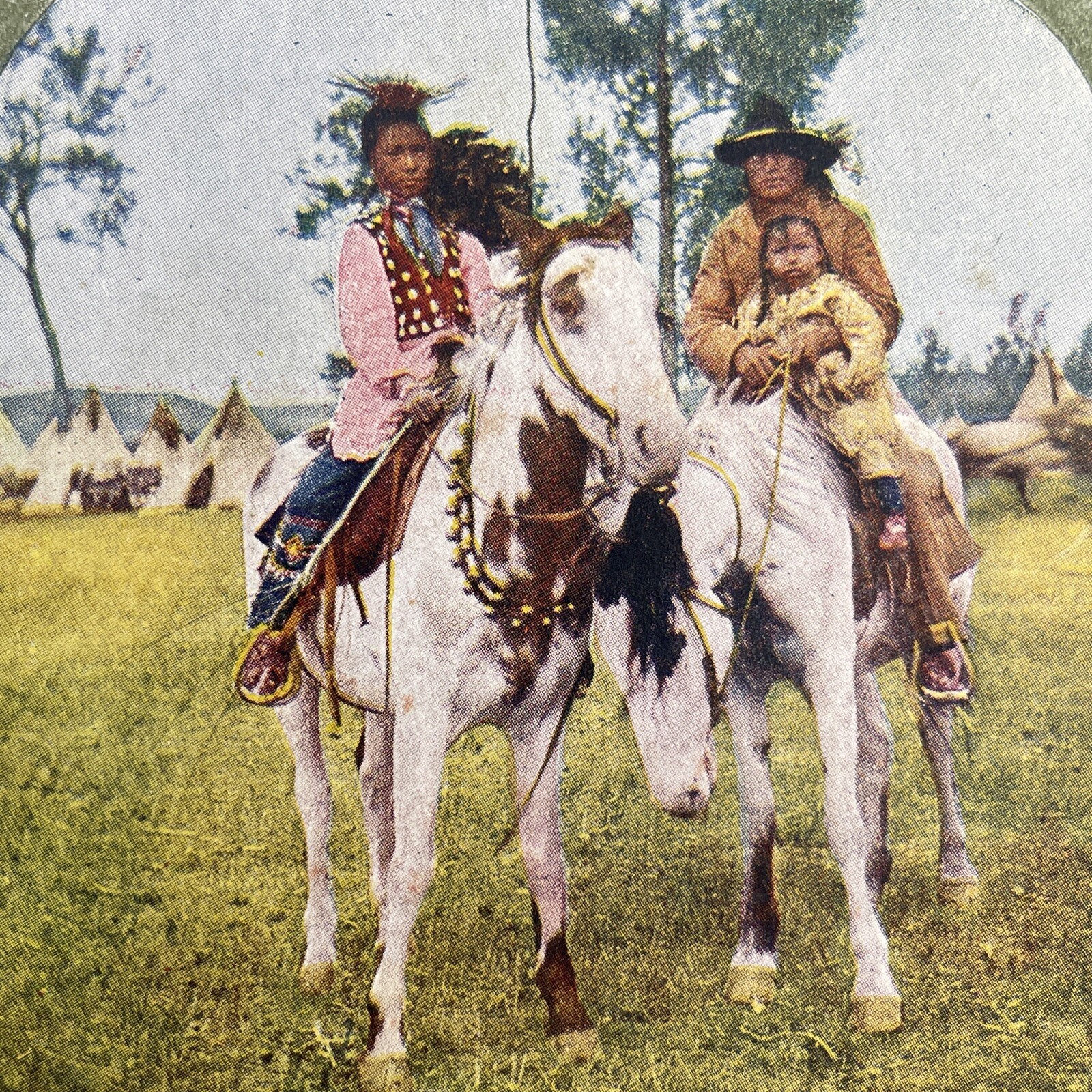 Sioux Warrior Family Stereoview T.W. Ingersoll 1899 Native American Mounted