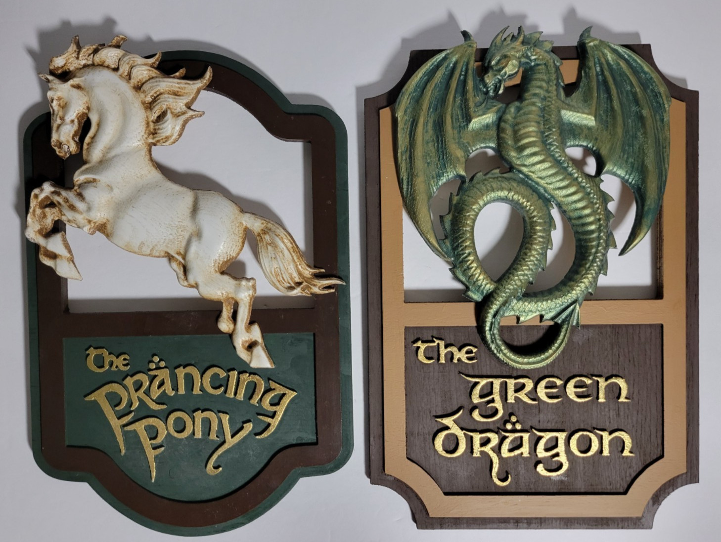 INN OF THE PRANCING PONY and GREEN DRAGON LOTR Wooden Signs Handmade Blue Boar