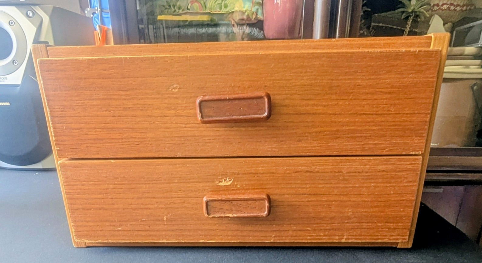 Vintage Danish Mid-Century Modern Wood 2-Drawer Storage Box Made in Denmark