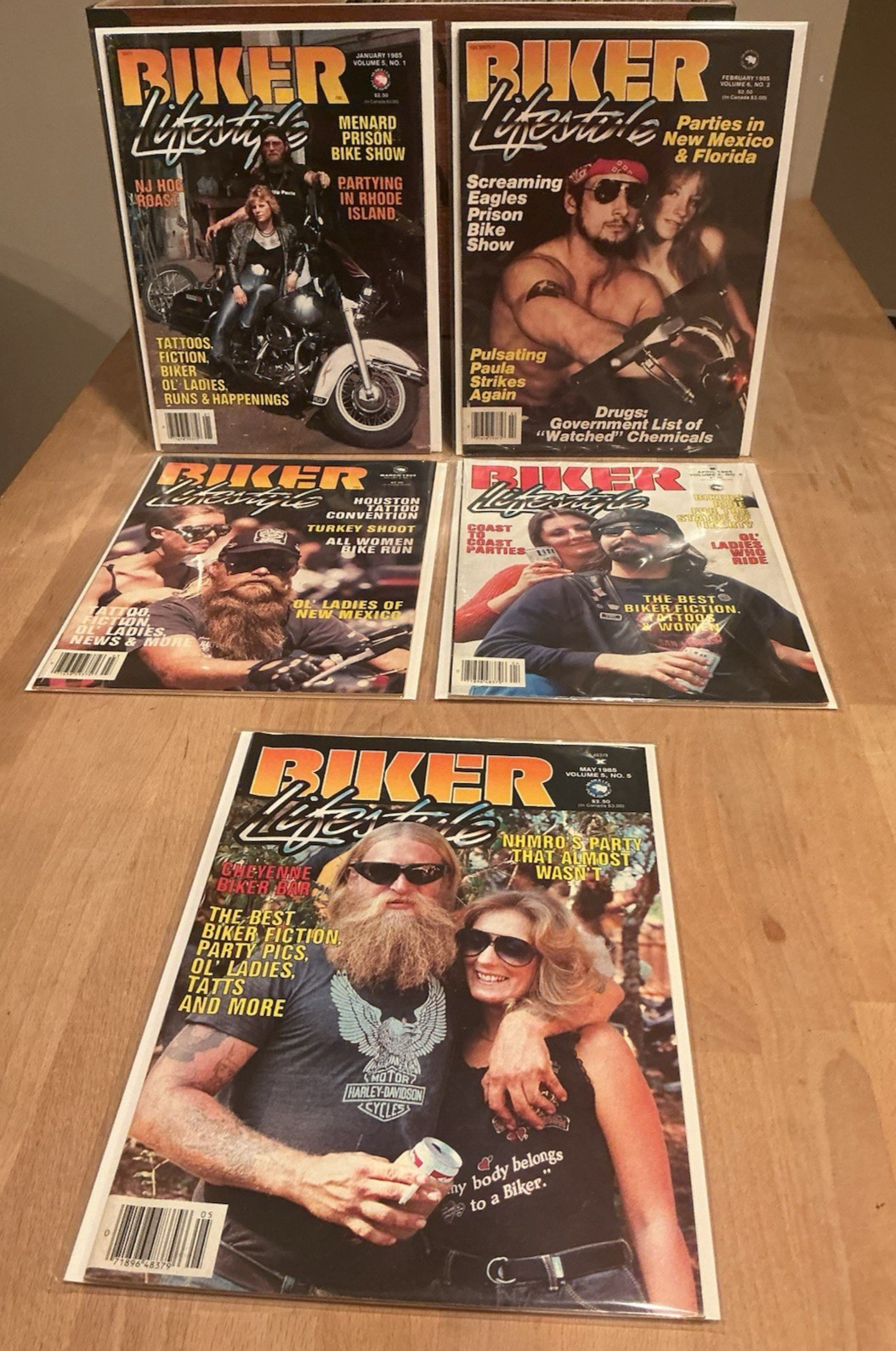 FIVE Vintage 1985 Biker Lifestyle Magazines Harleys Tattoos Parties Women LS4