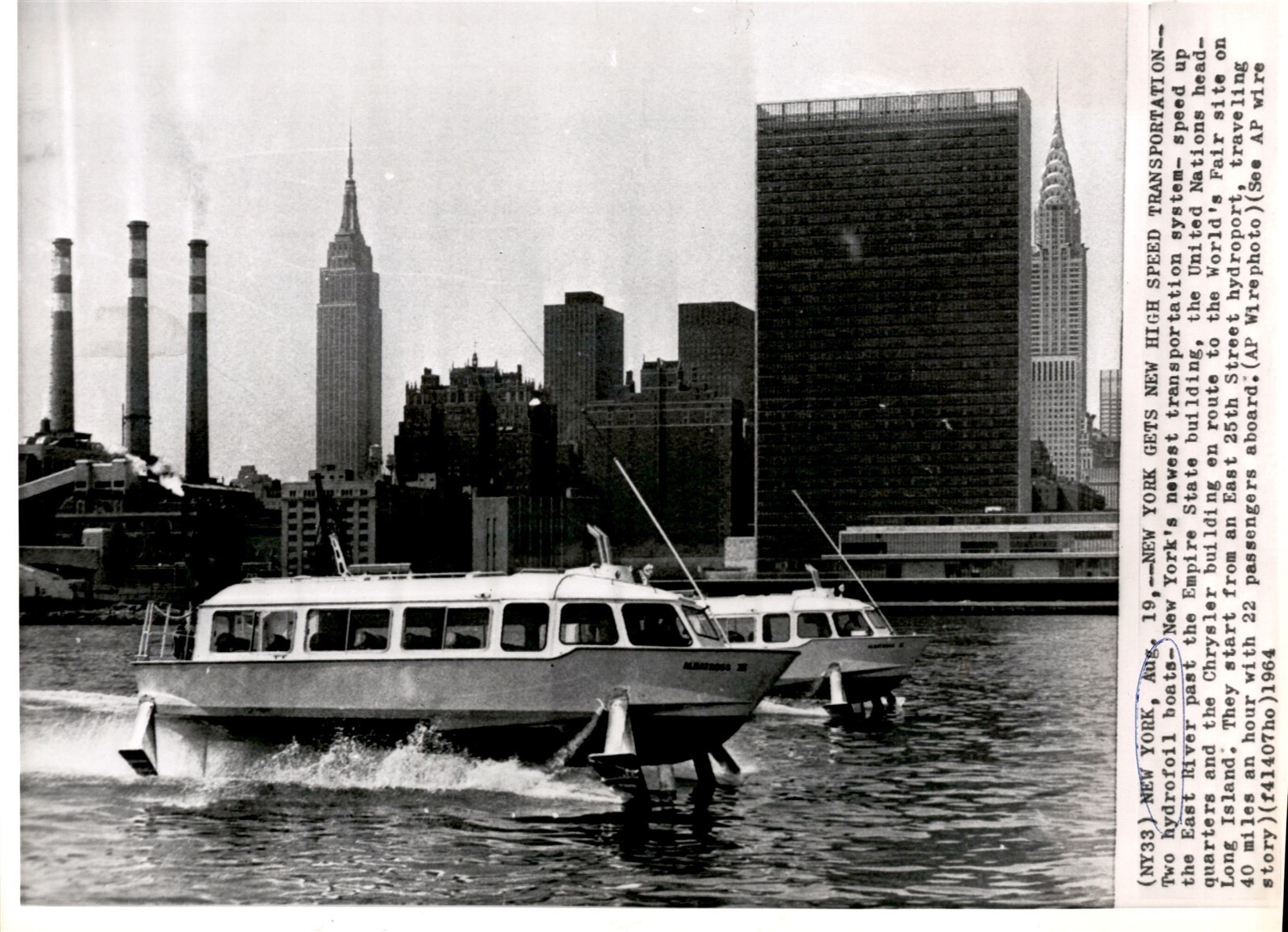 LG48 1964 Wire Photo NEW YORK GETS NEW HIGH SPEED TRANSPORTATION HYDROFOIL BOATS