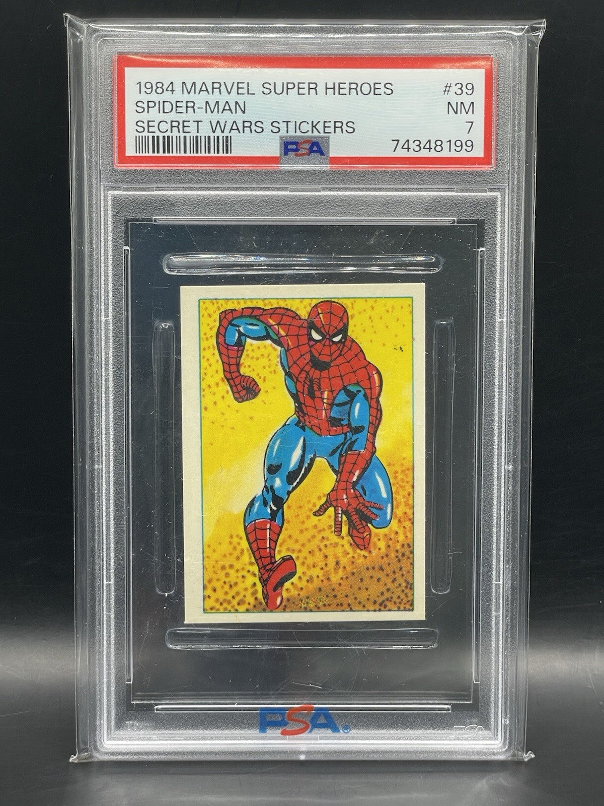 SPIDER-MAN 1984 Marvel Super Heroes Secret Wars Stickers #39 PSA 7 LOW POP 🔥