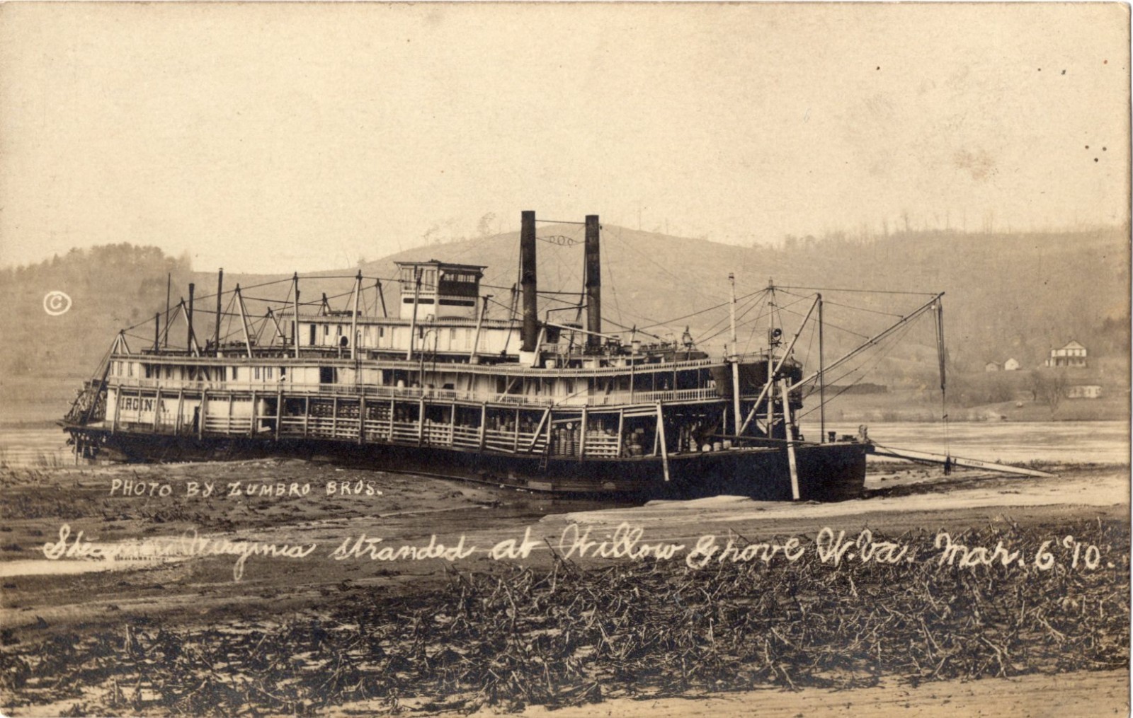1910 RPPC Steamer Virginia West Virginia Stranded Willow Shove Real Photo