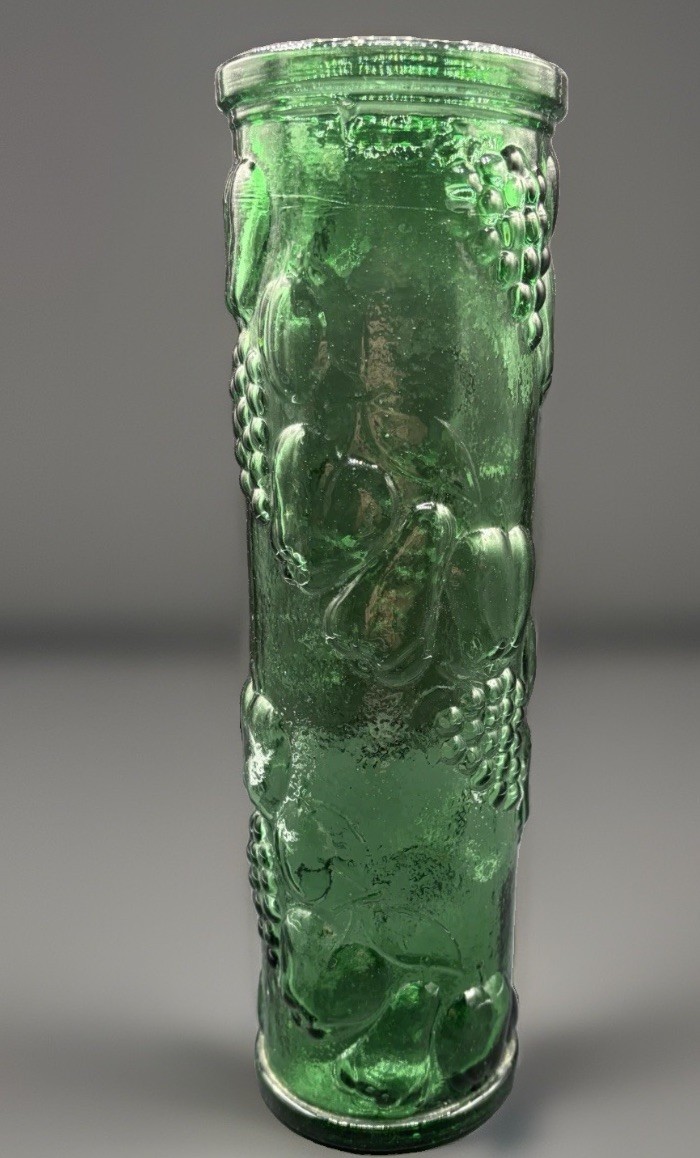 Long Tall Vintage MCM Empoli Harvest Fruit Emerald Green  Embossed Vase MCM EUC