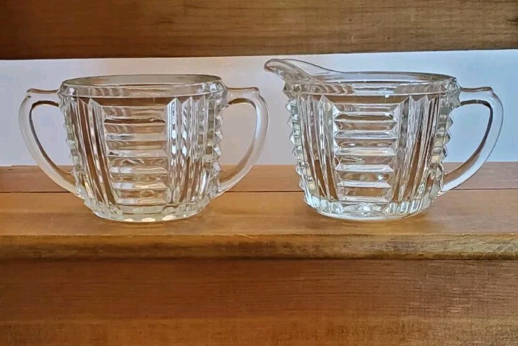 Vintage Cut Glass Sugar/ Creamer Set Art Deco Style