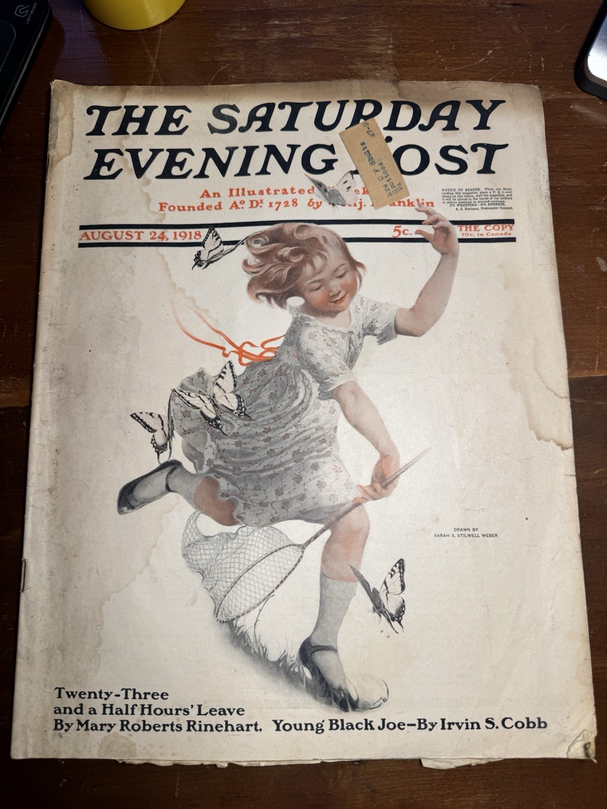 1918 AUG 24, OLD SATURDAY POST MAGAZINE COVER - SARAH STILWELL WEBER ART
