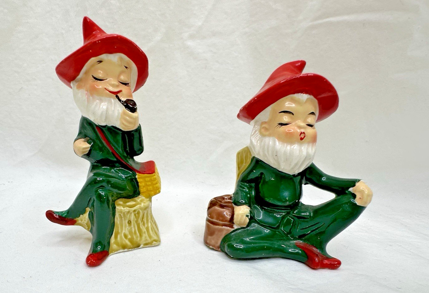 Vtg Criterion Pixie Elf Gnome Japan Red Green Woodsman Pipe MCM 1950s
